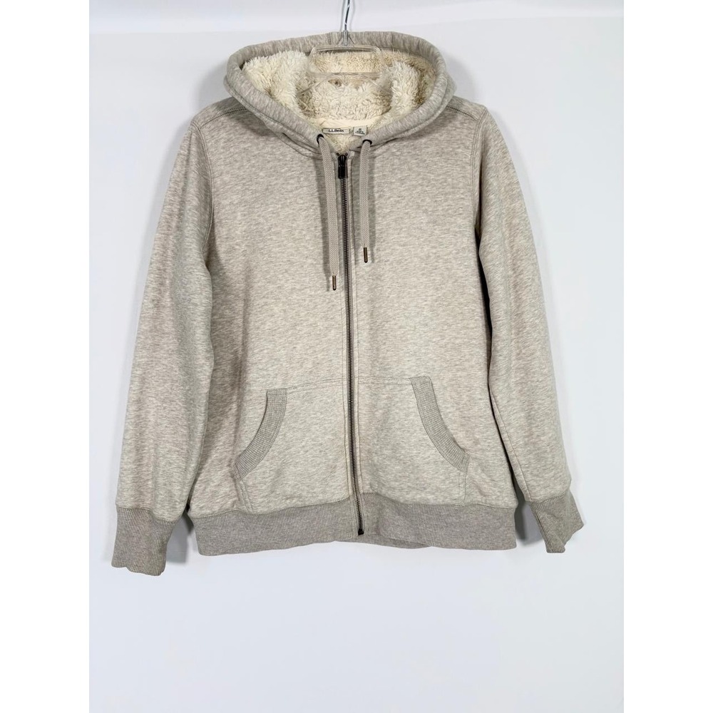 LL Bean Womens Full Zip Sherpa Lined Hoodie Sz M Gray Outdoor Cozy Heavyweight
